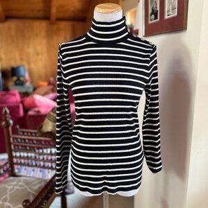 J. CREW Nautical Breton Black White Stripe Mock Turtleneck Long Sleeve Top – S